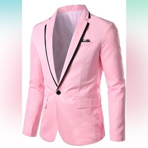 Men’s Casual Slim Fit Suit Business Sport Coat Size Large Pink & Black - New